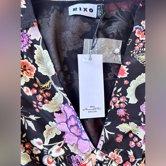 Rixo NWT Black Floral Long Sleeve Mini Dress 2 XXS Buttons Sold out Boho - Picture 11 of 16